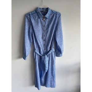 Schrader Sport Vintage Blue Geometric Print Midi Shirt Dress with Belt Pockets